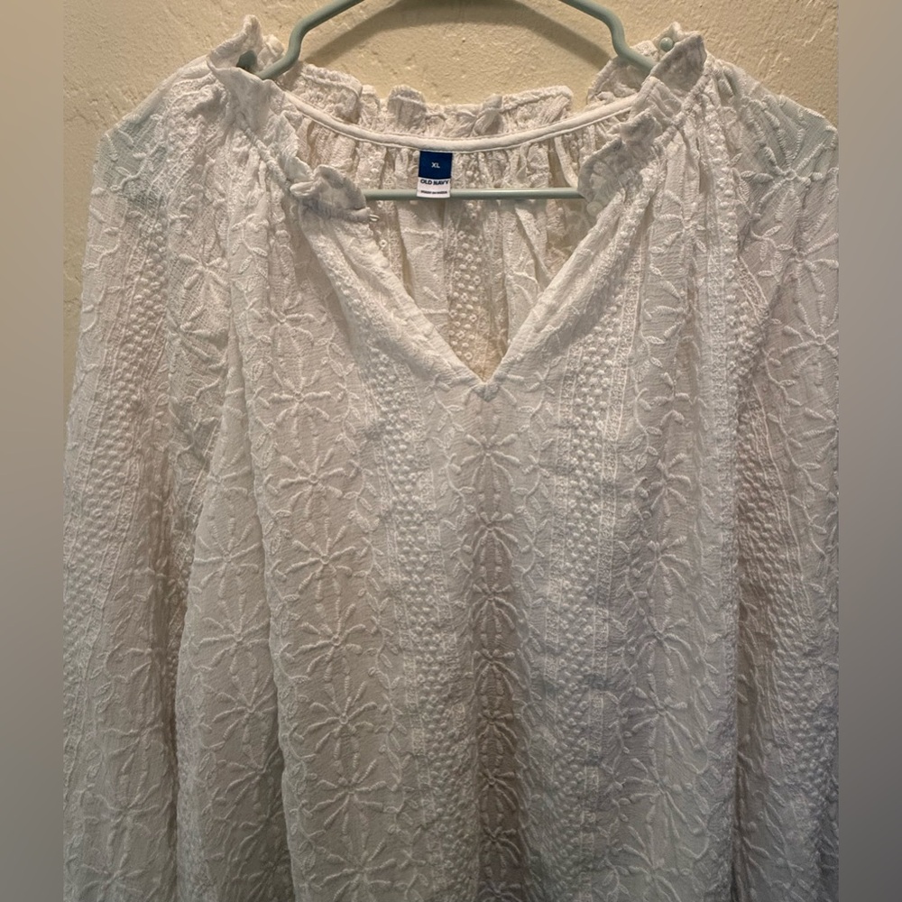 White Textured Lace Women's Blouse